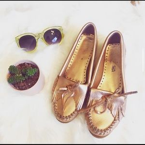 Rose gold Minnetonka moccasins